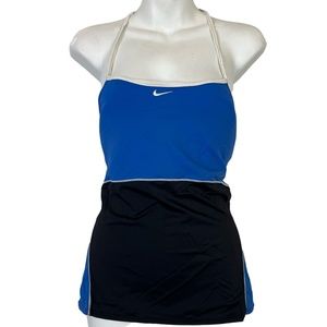 NIKE Blue Black Sporty Racerback Tank Top Swimsuit Swim Tankini Bathing Suit 14